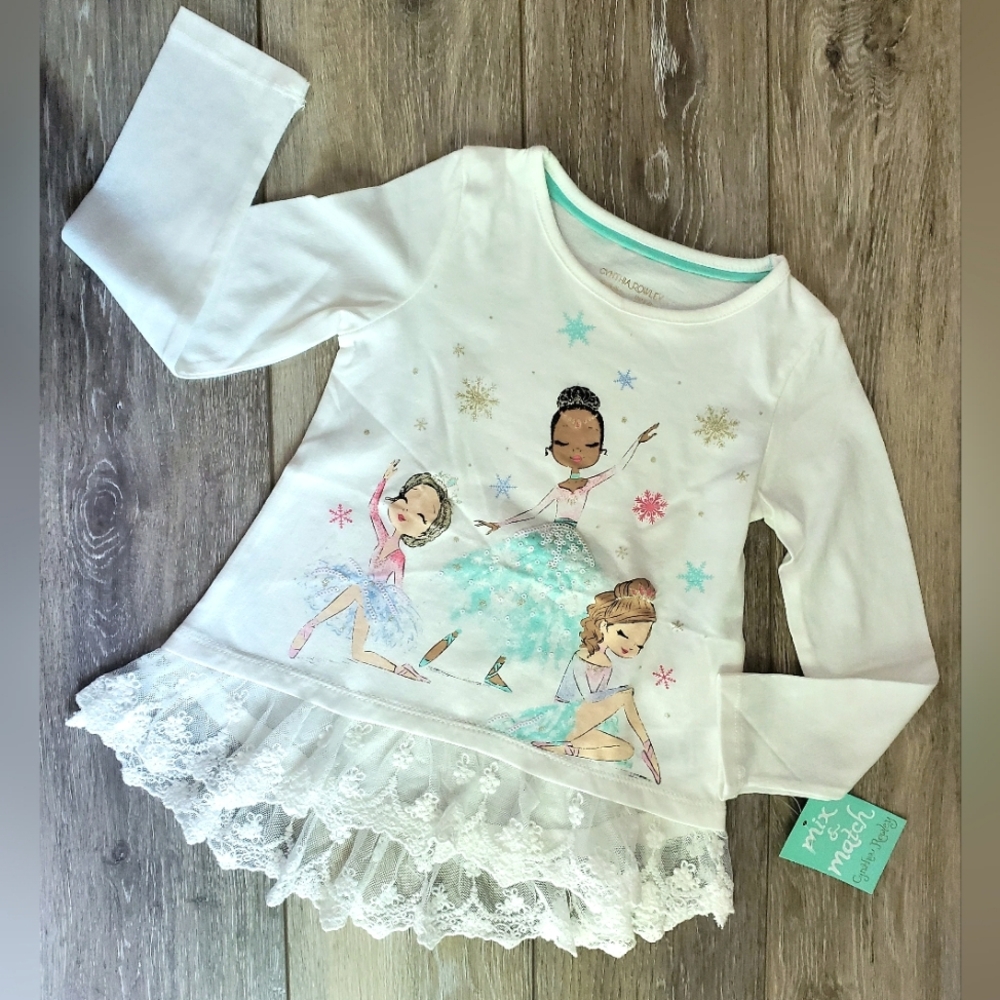 *Edit Cynthia Rowley girl's long sleeve graphic ballerina tee, lace ruffle Sz 4